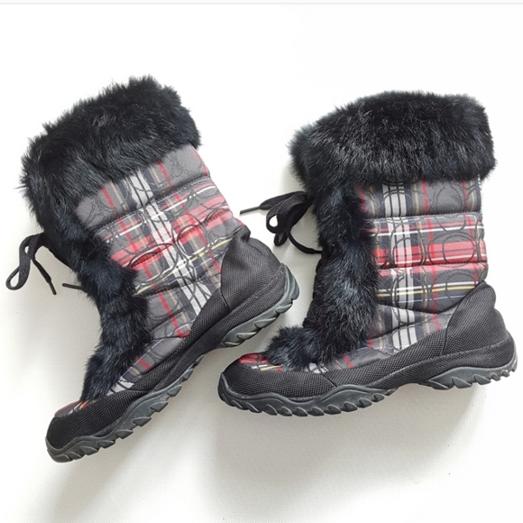 Authentic Coach Jennie Boots Tartan Fur Monogram - Picture 1 of 8